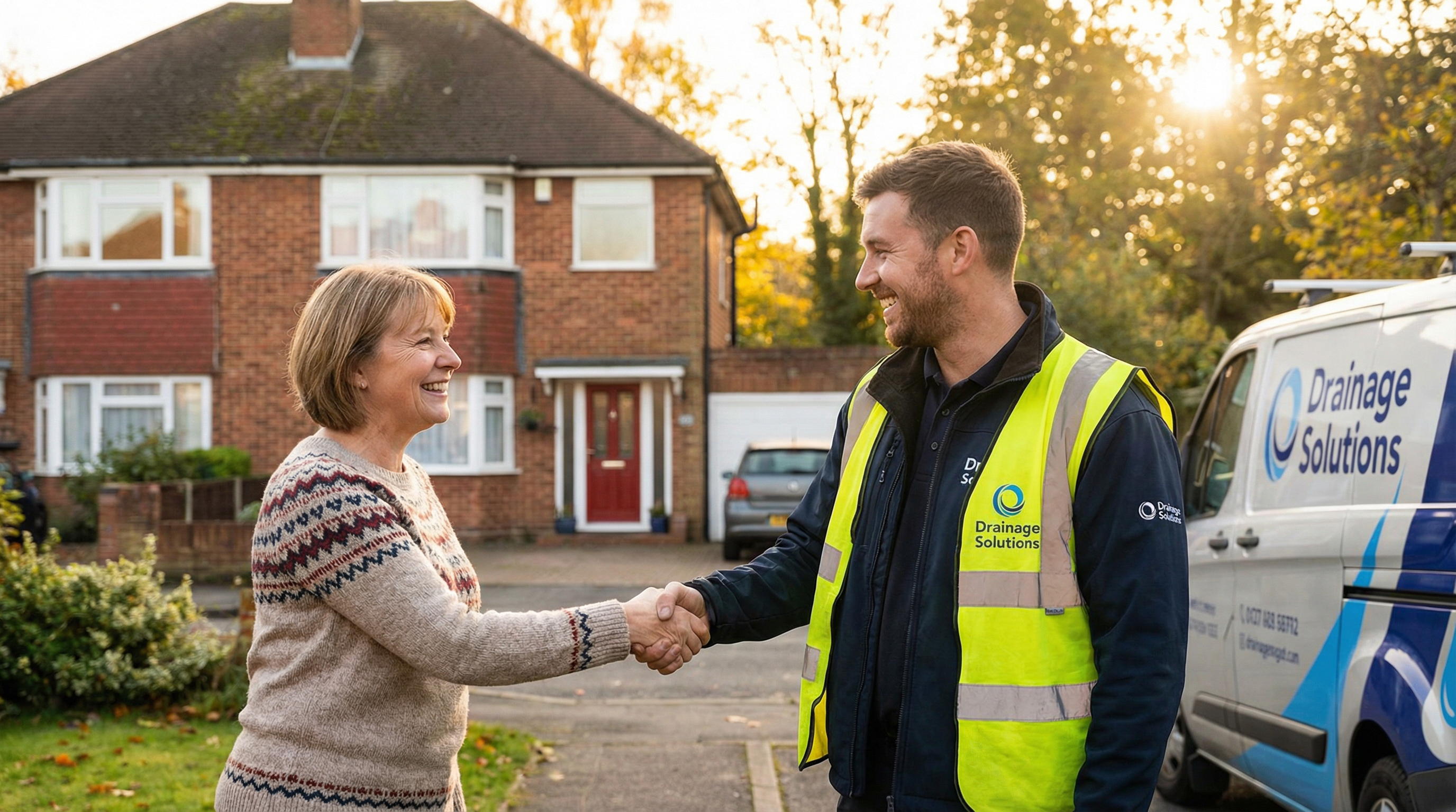 Happy customer with drainage engineer